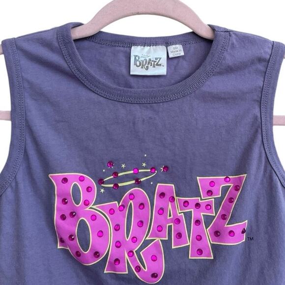 Bratz Purple Graphic Sequin Cropped Cutout Open Tie Back Tank Top - Picture 5 of 7